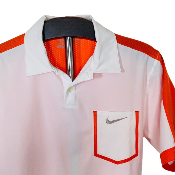 Nike Dri-Fit White & Orange Collared Golf Shirt NikeGolf Tour Performance Mens S - Picture 3 of 12